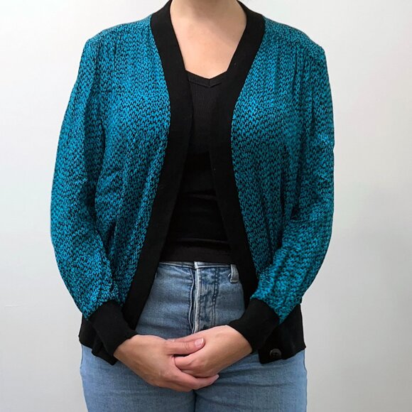 Funky blue and black houndstooth silk “sweater” 💙 - Picture 3 of 7